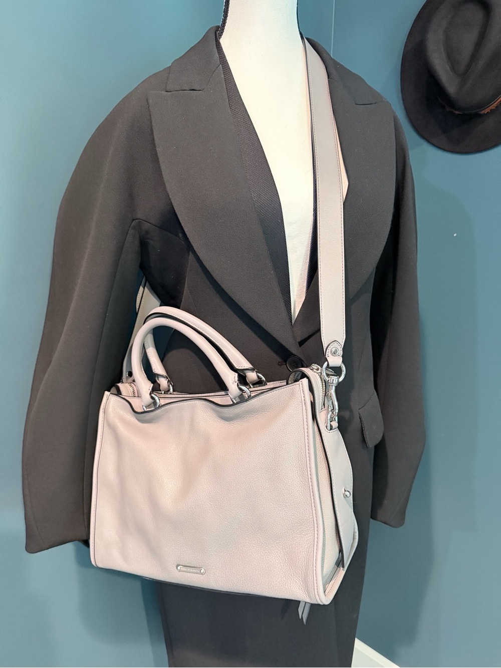 Rebecca Minkoff Bedford Light Gray Pebbled Leather Satchel with Detachable Strap